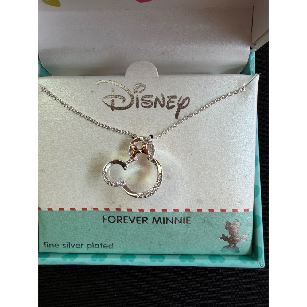 Disneys Minnie Mouse 2 Tone 14k Rose Gold Fine Silver Plated Crystal Necklace NE